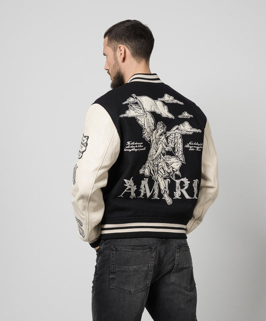 Veste Varsity Noir & Crème – Patchs Artistiques