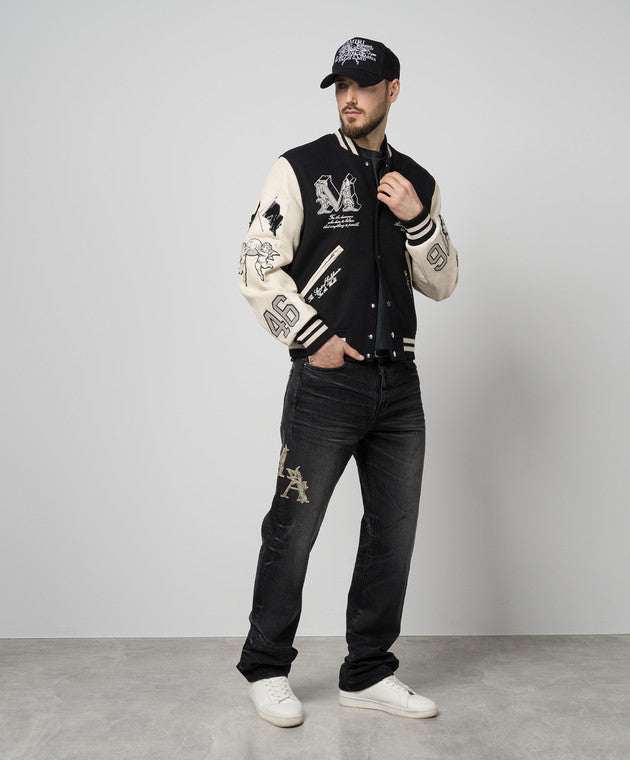 Veste Varsity Noir & Crème – Patchs Artistiques